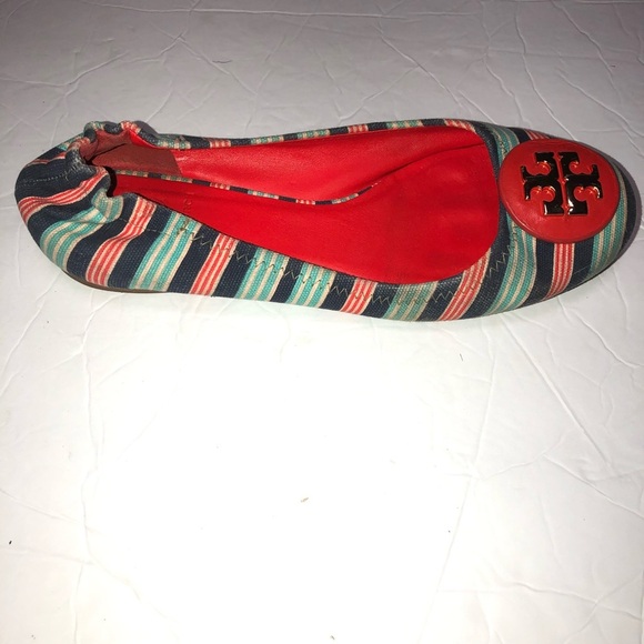 Tory burch stripe canvas Reva ballet flats size 8 - Picture 1 of 5